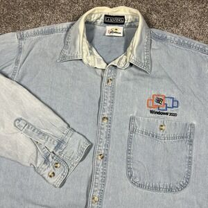 Vintage 90s Microsoft Windows Computer Promo Denim Button Up Shirt Large Tech
